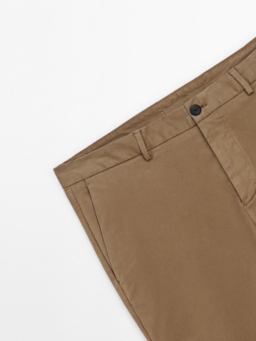Massimo Dutti Cotton Blend Regular Fit Men Trousers Brown | US-YF3170586