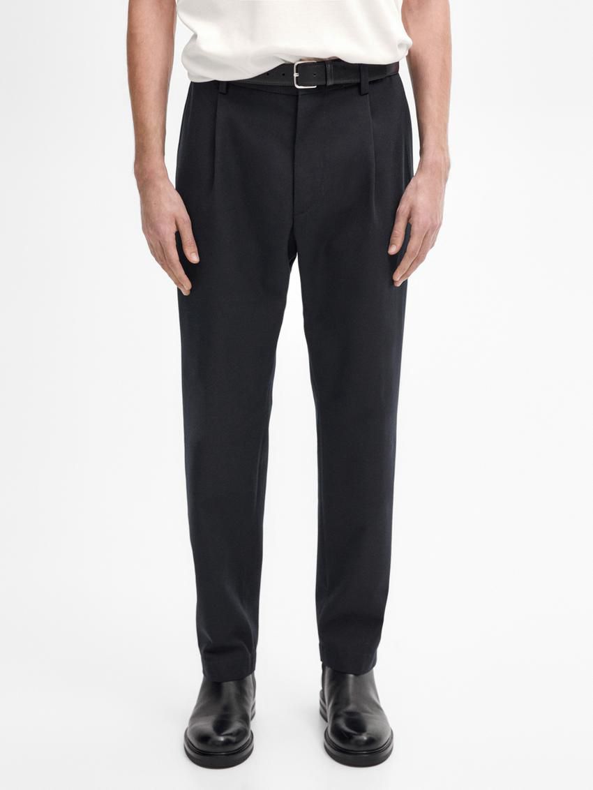 Massimo Dutti Cotton Blend Regular Fit Men Trousers Navy | US-AG7169024