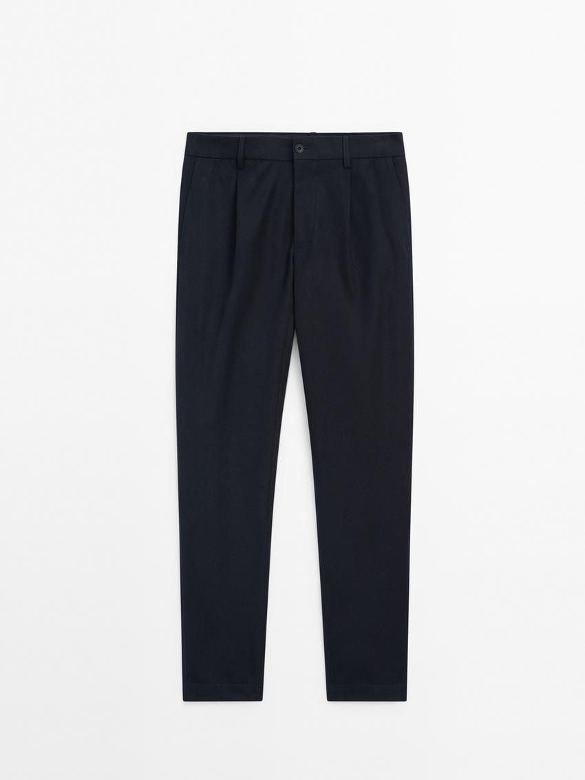 Massimo Dutti Cotton Blend Regular Fit Men Trousers Navy | US-AG7169024