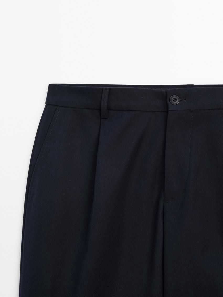 Massimo Dutti Cotton Blend Regular Fit Men Trousers Navy | US-AG7169024
