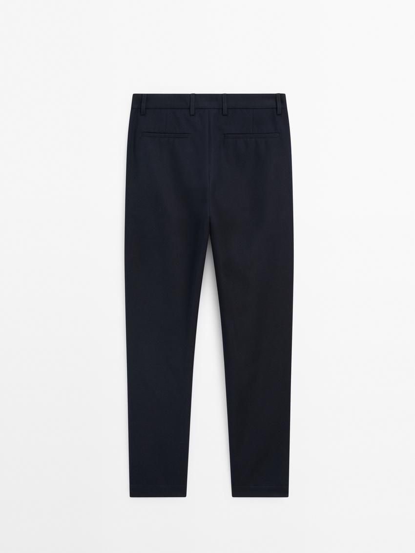 Massimo Dutti Cotton Blend Regular Fit Men Trousers Navy | US-AG7169024