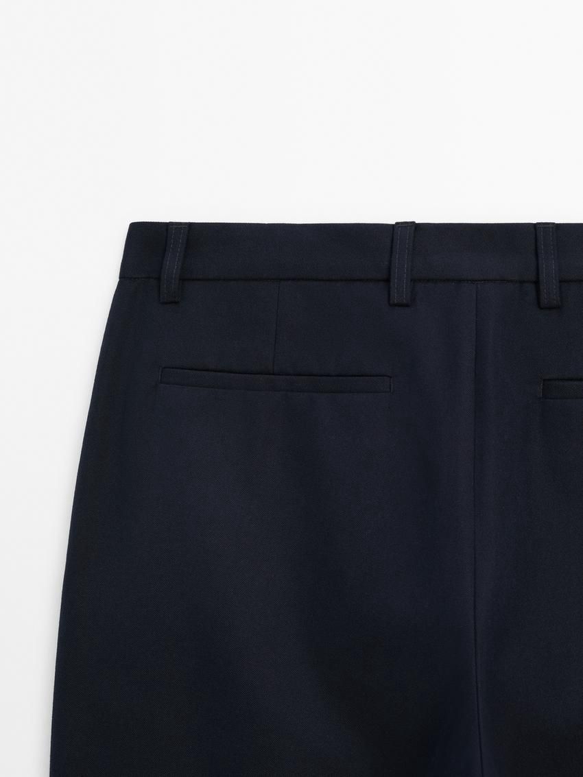 Massimo Dutti Cotton Blend Regular Fit Men Trousers Navy | US-AG7169024