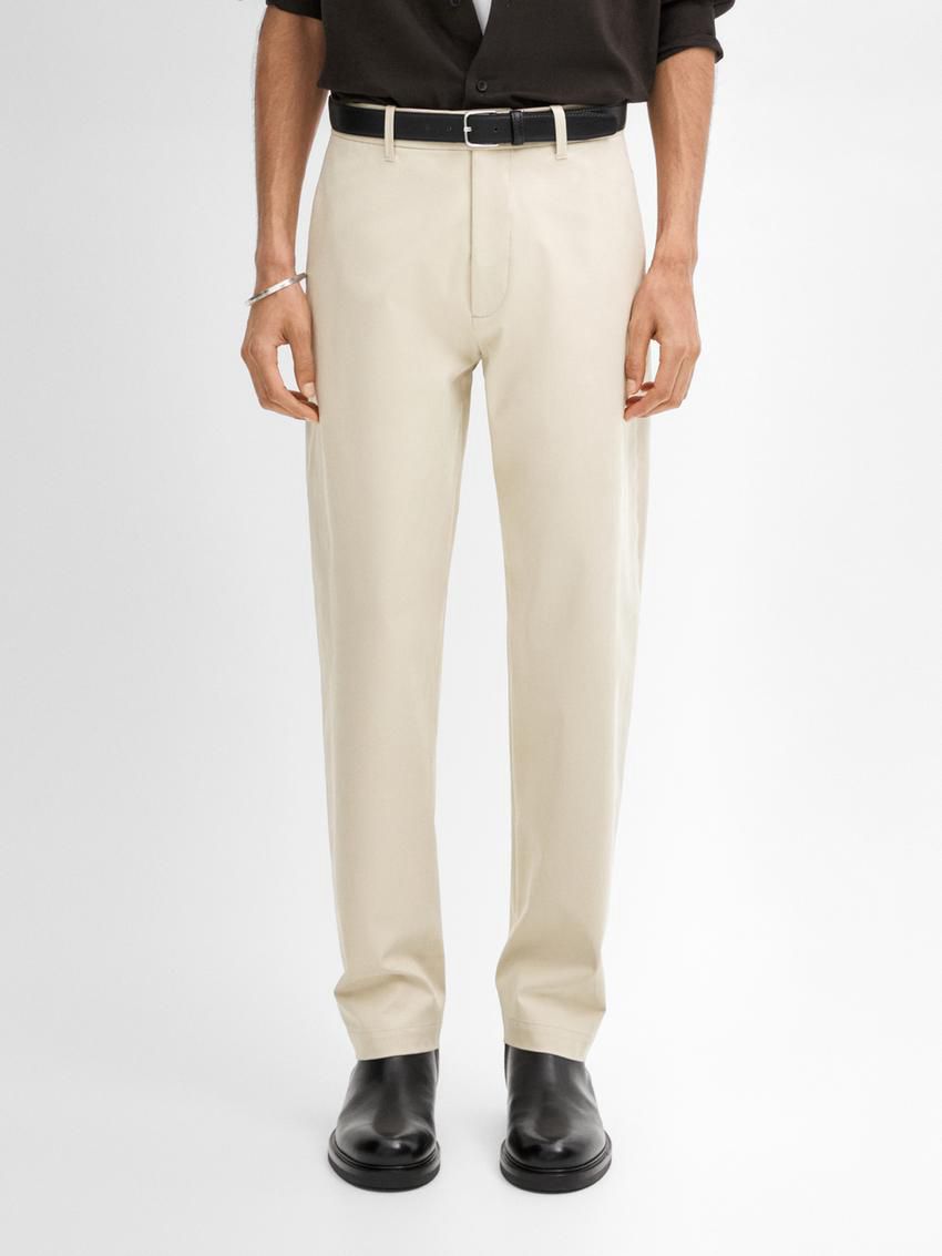 Massimo Dutti Cotton Blend Relaxed Fit Men Trousers Beige | US-IF0486572