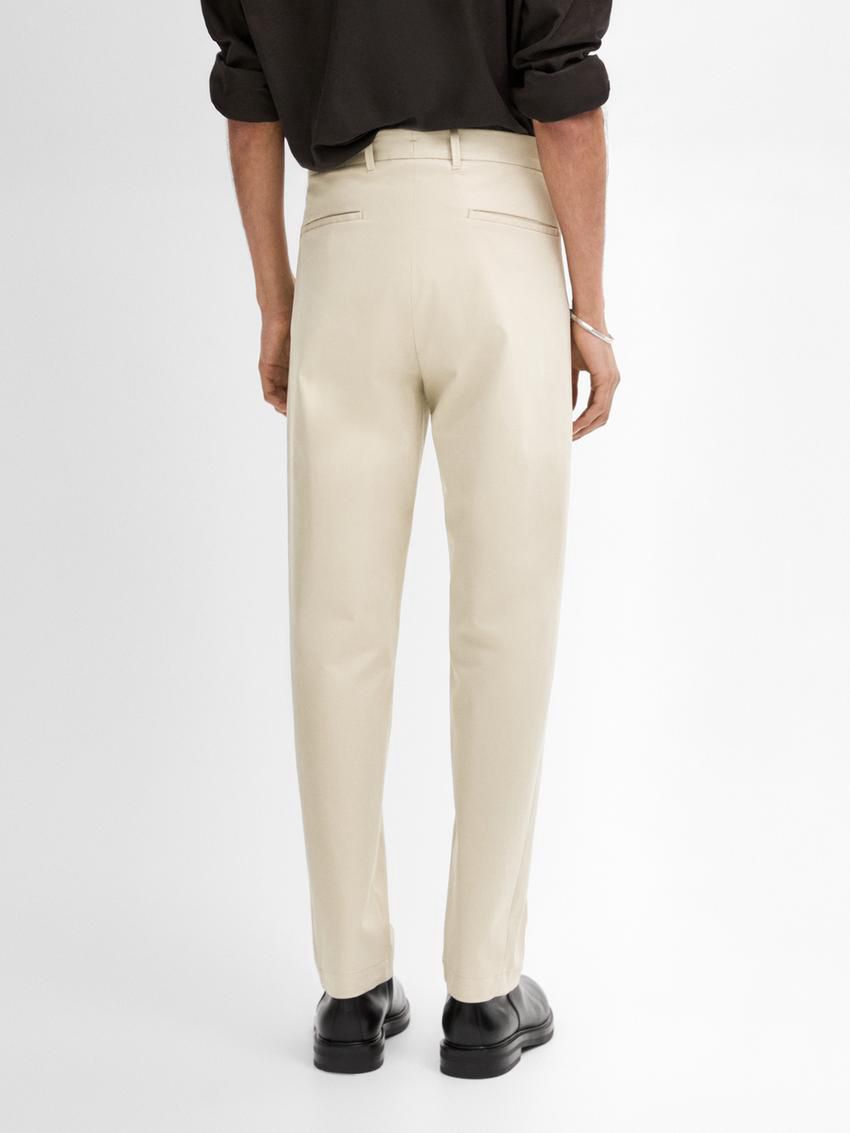 Massimo Dutti Cotton Blend Relaxed Fit Men Trousers Beige | US-IF0486572