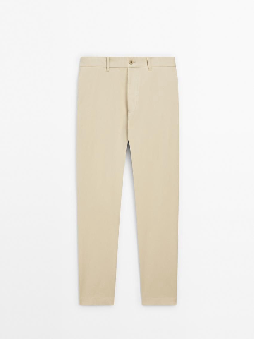 Massimo Dutti Cotton Blend Relaxed Fit Men Trousers Beige | US-IF0486572