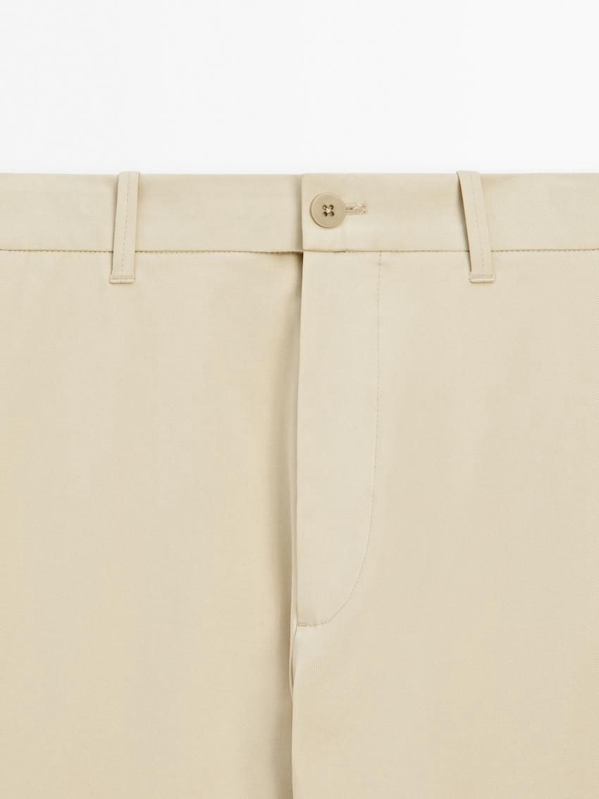 Massimo Dutti Cotton Blend Relaxed Fit Men Trousers Beige | US-IF0486572