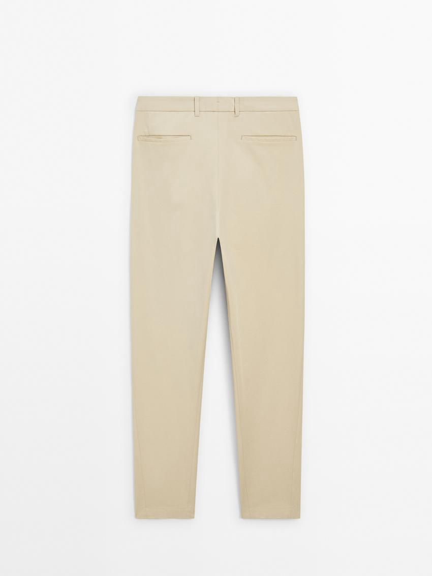 Massimo Dutti Cotton Blend Relaxed Fit Men Trousers Beige | US-IF0486572