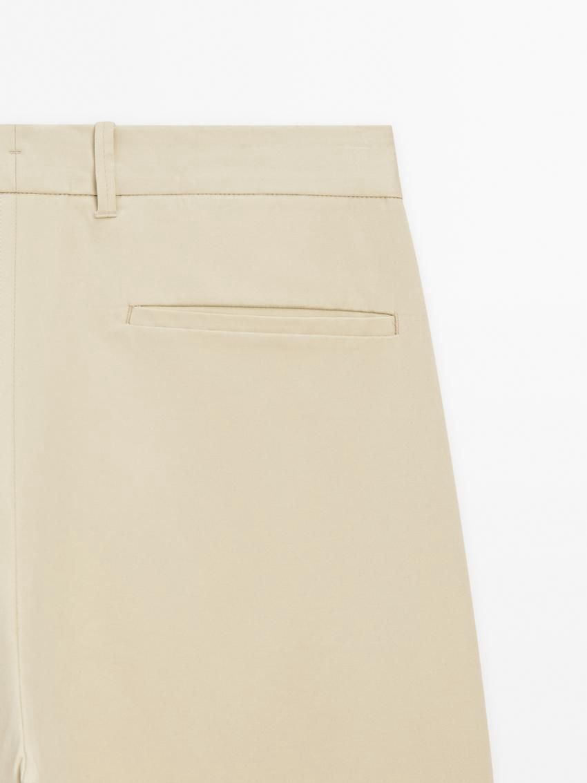 Massimo Dutti Cotton Blend Relaxed Fit Men Trousers Beige | US-IF0486572