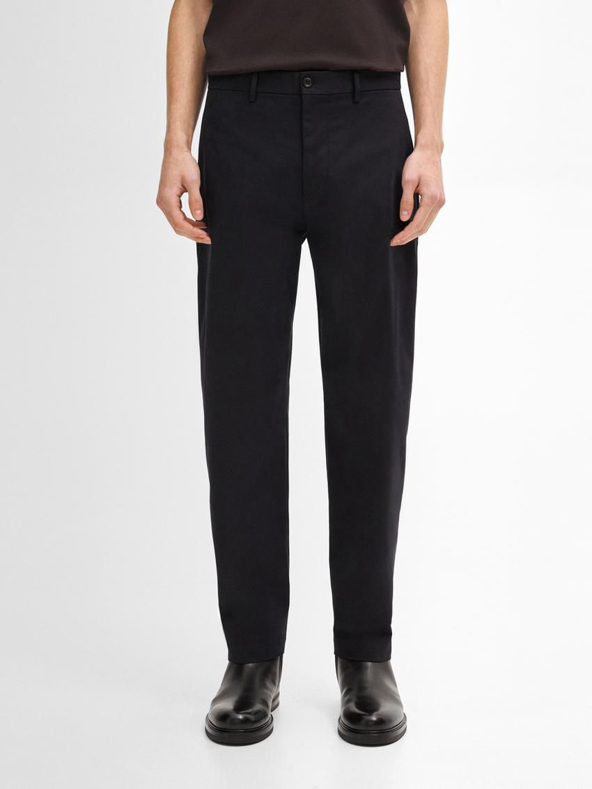 Massimo Dutti Cotton Blend Relaxed Fit Men Trousers Navy | US-TD5038419