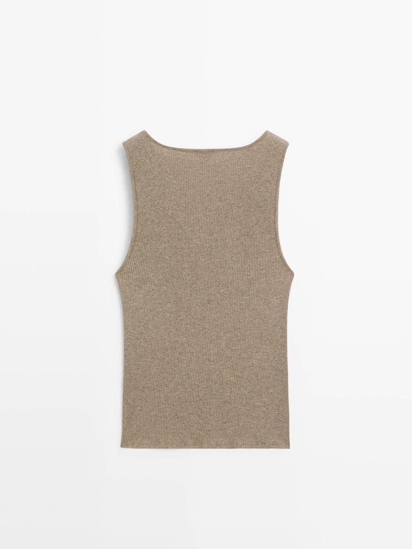 Massimo Dutti Cotton Blend Ribbed Women T-Shirt Brown Beige | US-EO2154860