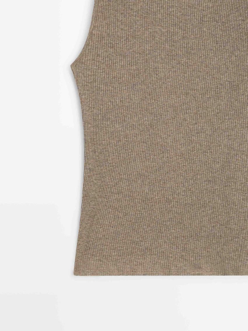 Massimo Dutti Cotton Blend Ribbed Women T-Shirt Brown Beige | US-EO2154860