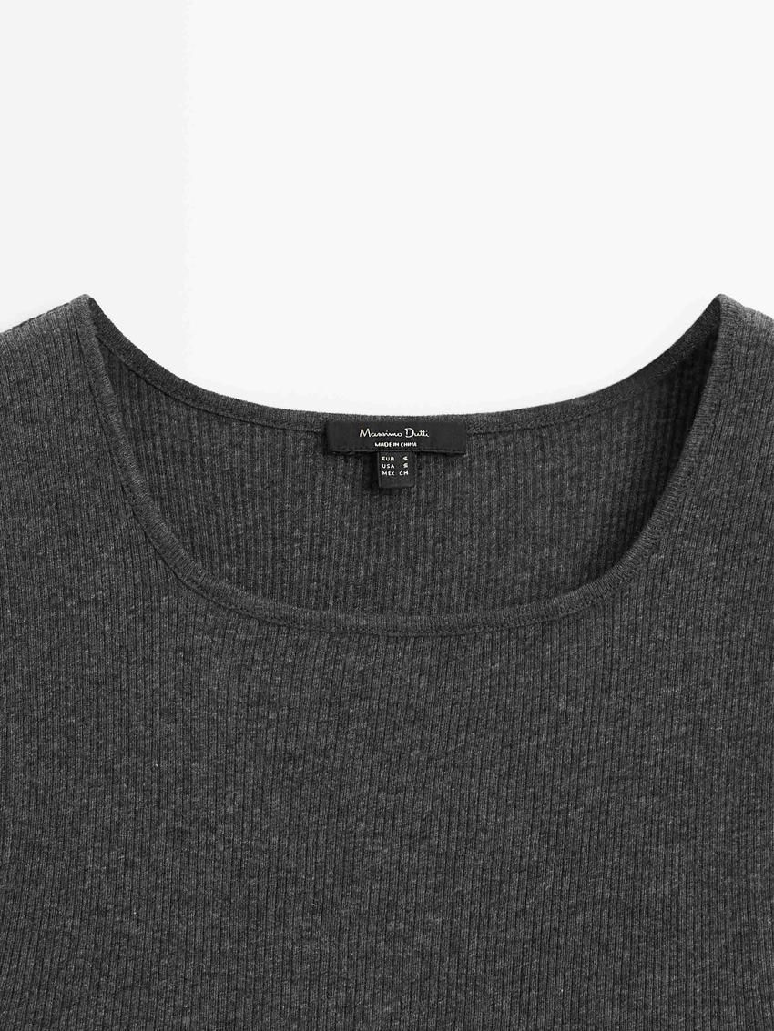 Massimo Dutti Cotton Blend Ribbed Women T-Shirt Black | US-FG5319476