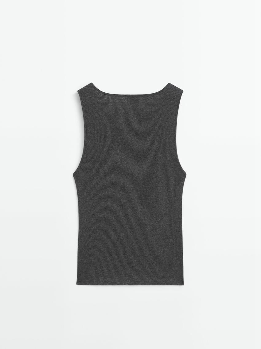 Massimo Dutti Cotton Blend Ribbed Women T-Shirt Black | US-FG5319476