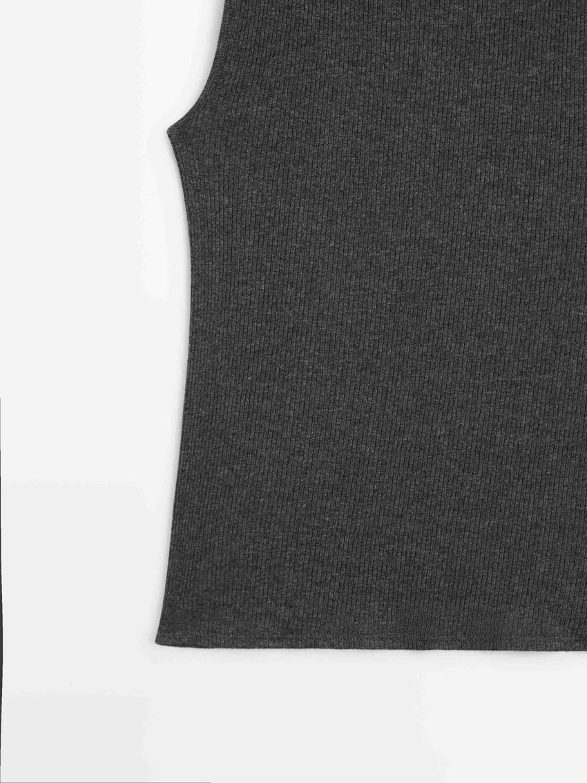 Massimo Dutti Cotton Blend Ribbed Women T-Shirt Black | US-FG5319476