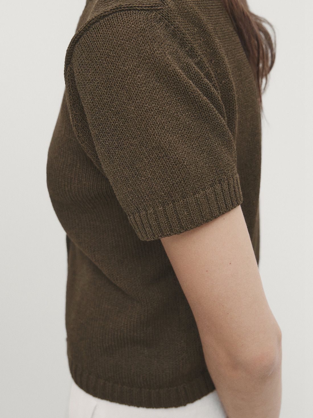 Massimo Dutti Cotton Blend Short Sleeve Women Cardigan Olive | US-BT8239675