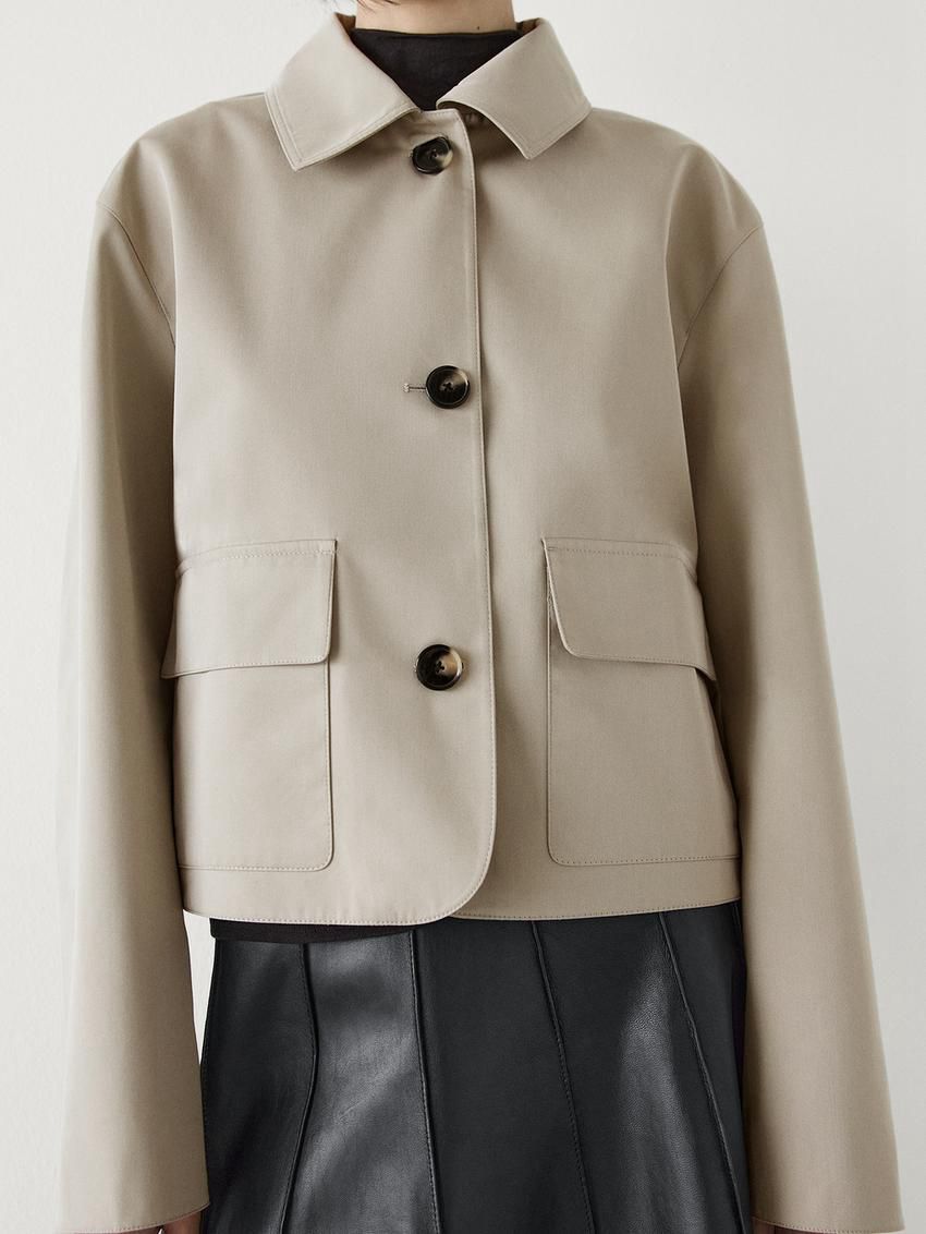 Massimo Dutti Cotton Blend Short Women Jacket Beige | US-SV7134290