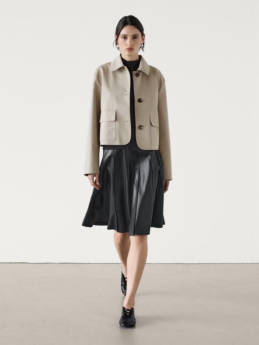 Massimo Dutti Cotton Blend Short Women Jacket Beige | US-SV7134290
