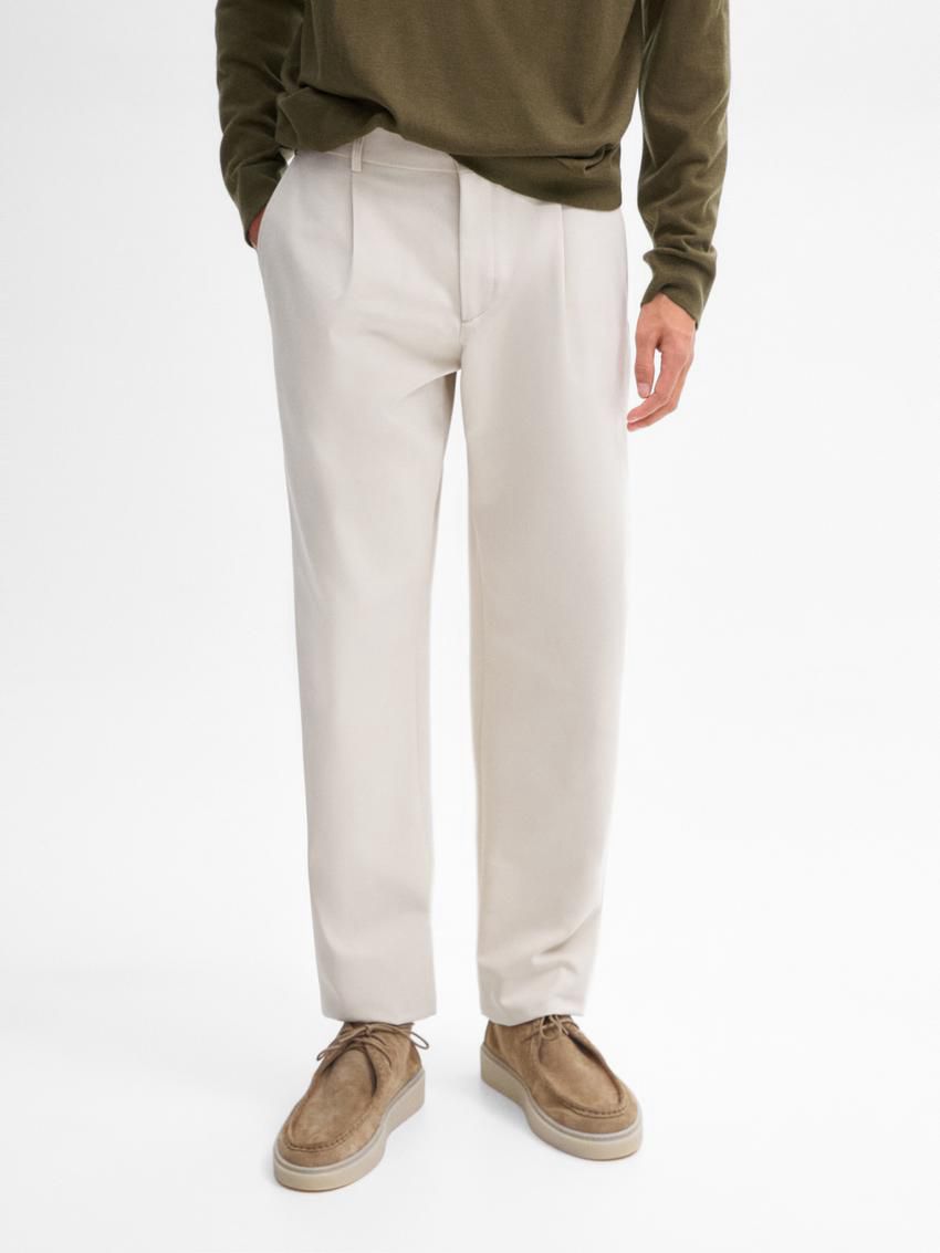 Massimo Dutti Cotton Blend Slim Fit Darted Men Trousers Beige | US-XJ9068415
