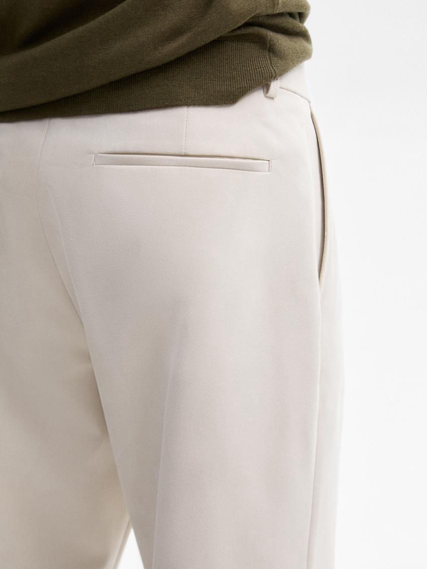 Massimo Dutti Cotton Blend Slim Fit Darted Men Trousers Beige | US-XJ9068415