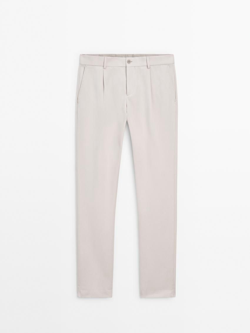 Massimo Dutti Cotton Blend Slim Fit Darted Men Trousers Beige | US-XJ9068415