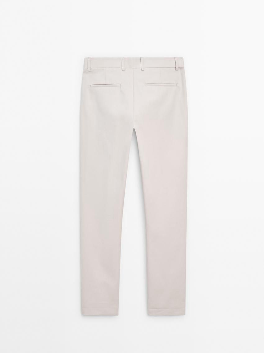 Massimo Dutti Cotton Blend Slim Fit Darted Men Trousers Beige | US-XJ9068415