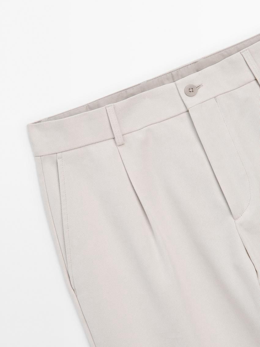 Massimo Dutti Cotton Blend Slim Fit Darted Men Trousers Beige | US-XJ9068415