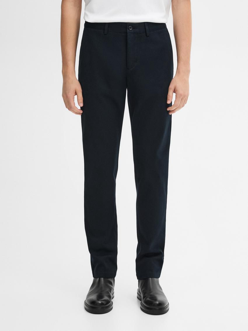 Massimo Dutti Cotton Blend Slim Fit Men Trousers Navy | US-CI0182576