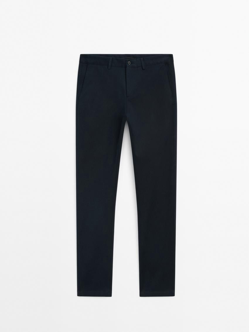 Massimo Dutti Cotton Blend Slim Fit Men Trousers Navy | US-CI0182576