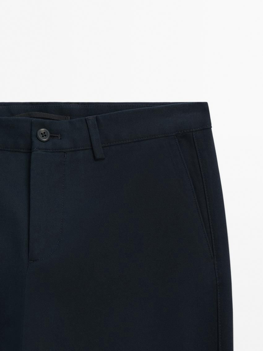 Massimo Dutti Cotton Blend Slim Fit Men Trousers Navy | US-CI0182576