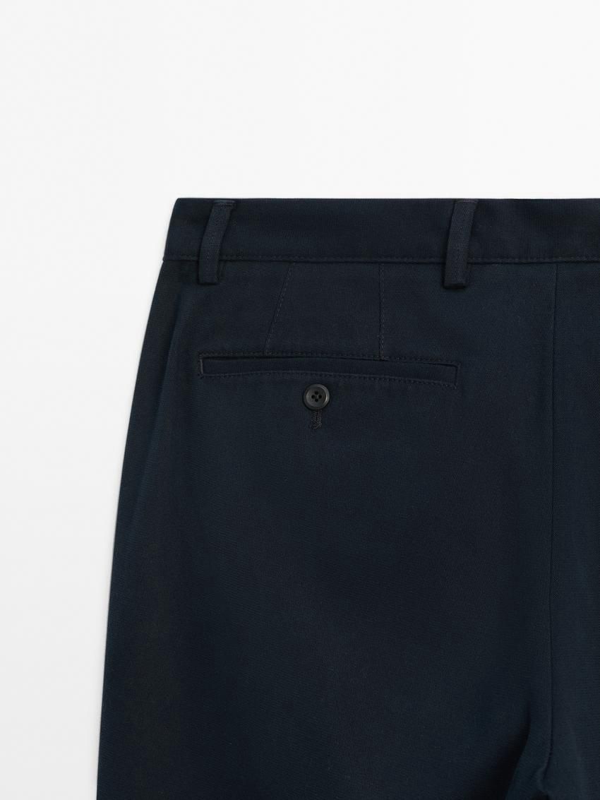 Massimo Dutti Cotton Blend Slim Fit Men Trousers Navy | US-CI0182576