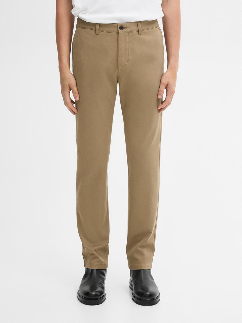 Massimo Dutti Cotton Blend Slim Fit Men Trousers Khaki | US-PI3628975
