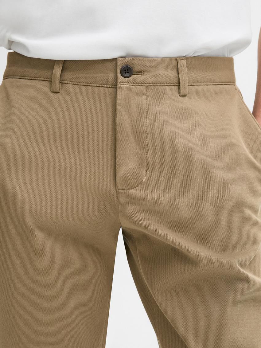 Massimo Dutti Cotton Blend Slim Fit Men Trousers Khaki | US-PI3628975