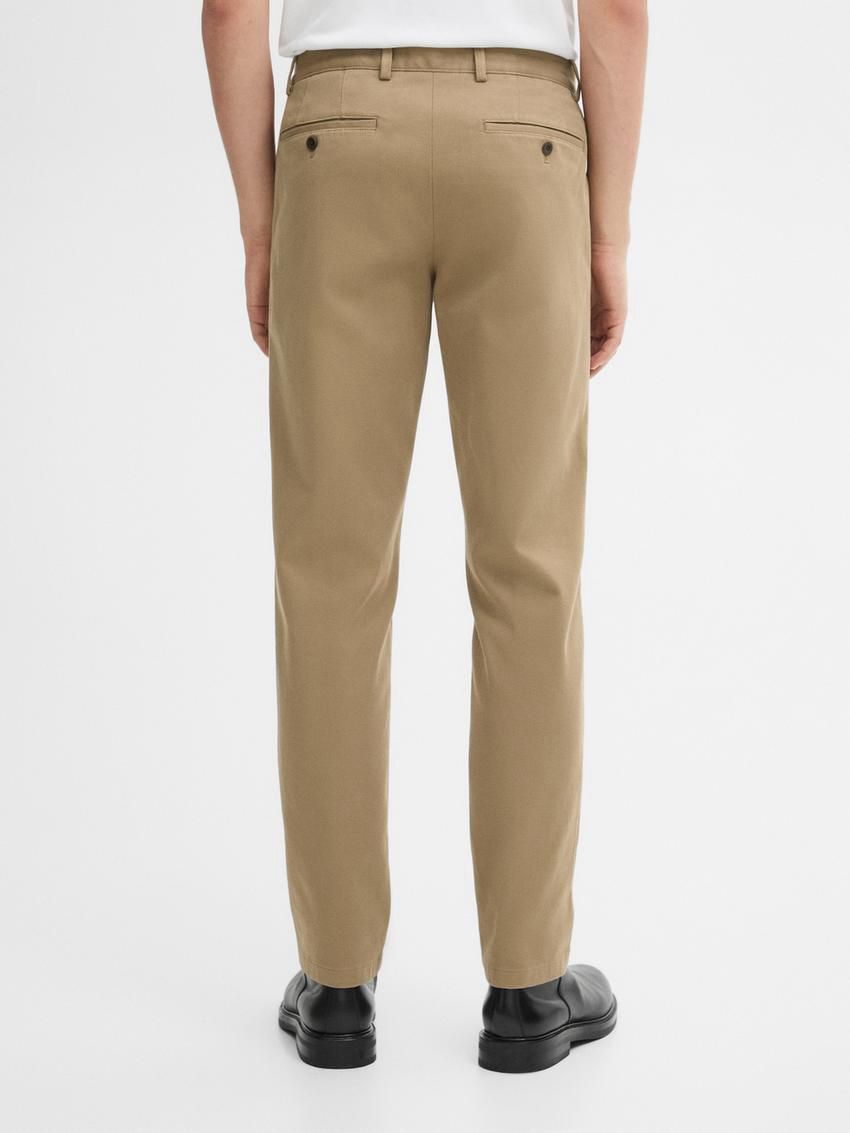 Massimo Dutti Cotton Blend Slim Fit Men Trousers Khaki | US-PI3628975