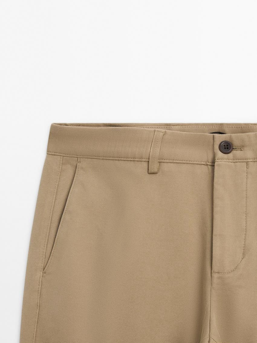 Massimo Dutti Cotton Blend Slim Fit Men Trousers Khaki | US-PI3628975