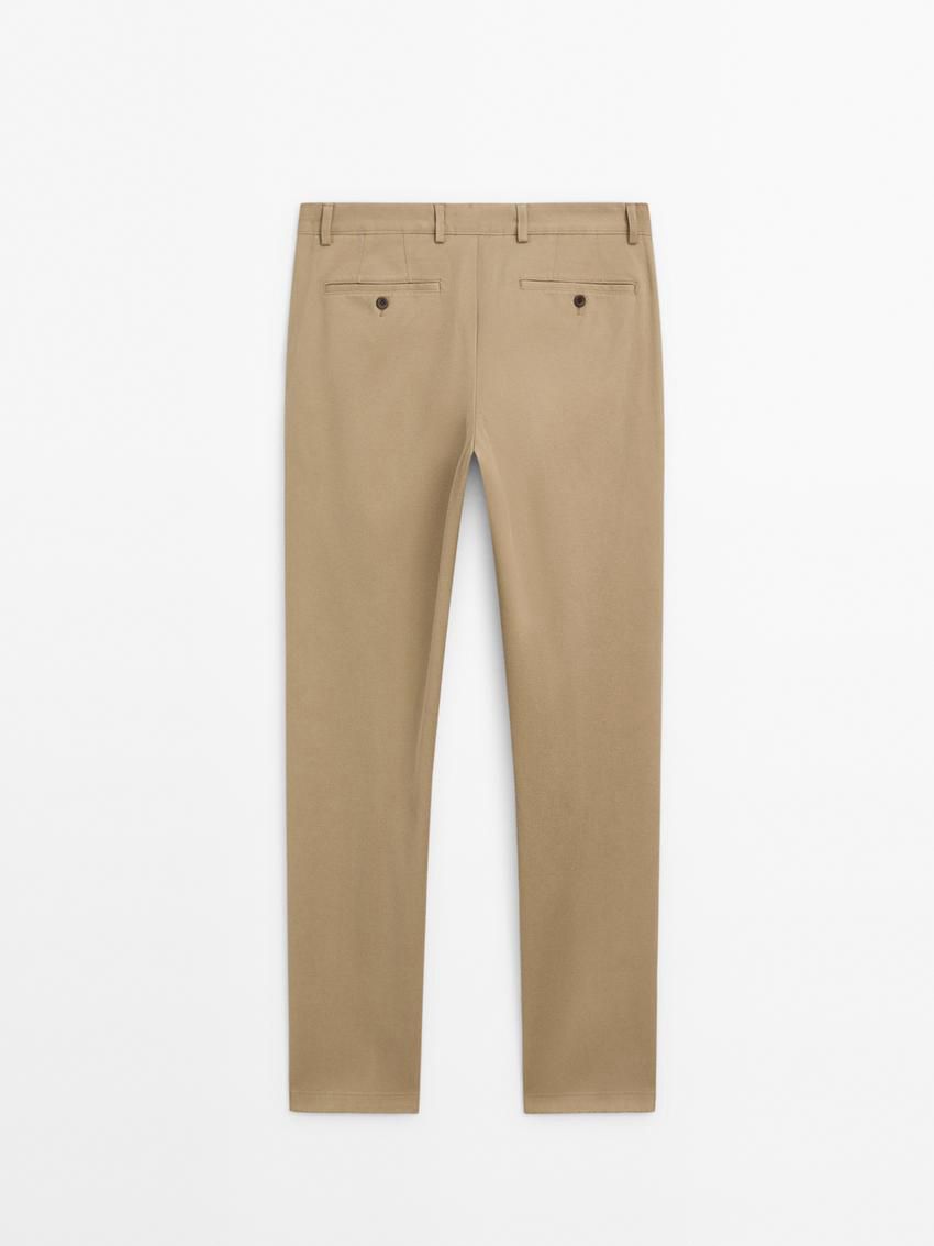 Massimo Dutti Cotton Blend Slim Fit Men Trousers Khaki | US-PI3628975
