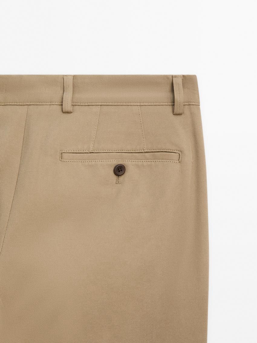 Massimo Dutti Cotton Blend Slim Fit Men Trousers Khaki | US-PI3628975