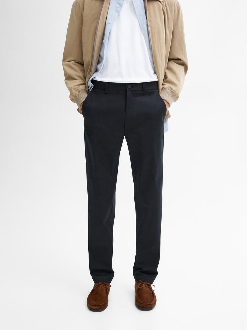 Massimo Dutti Cotton Blend Slim Fit Men Trousers Navy | US-ND7924358