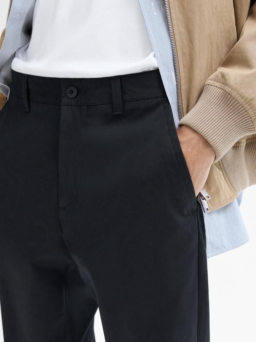 Massimo Dutti Cotton Blend Slim Fit Men Trousers Navy | US-ND7924358