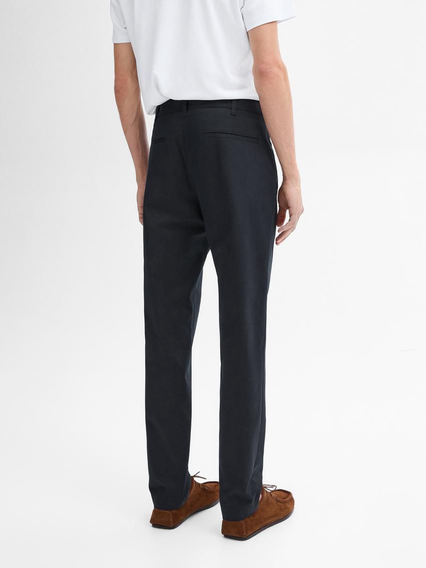 Massimo Dutti Cotton Blend Slim Fit Men Trousers Navy | US-ND7924358