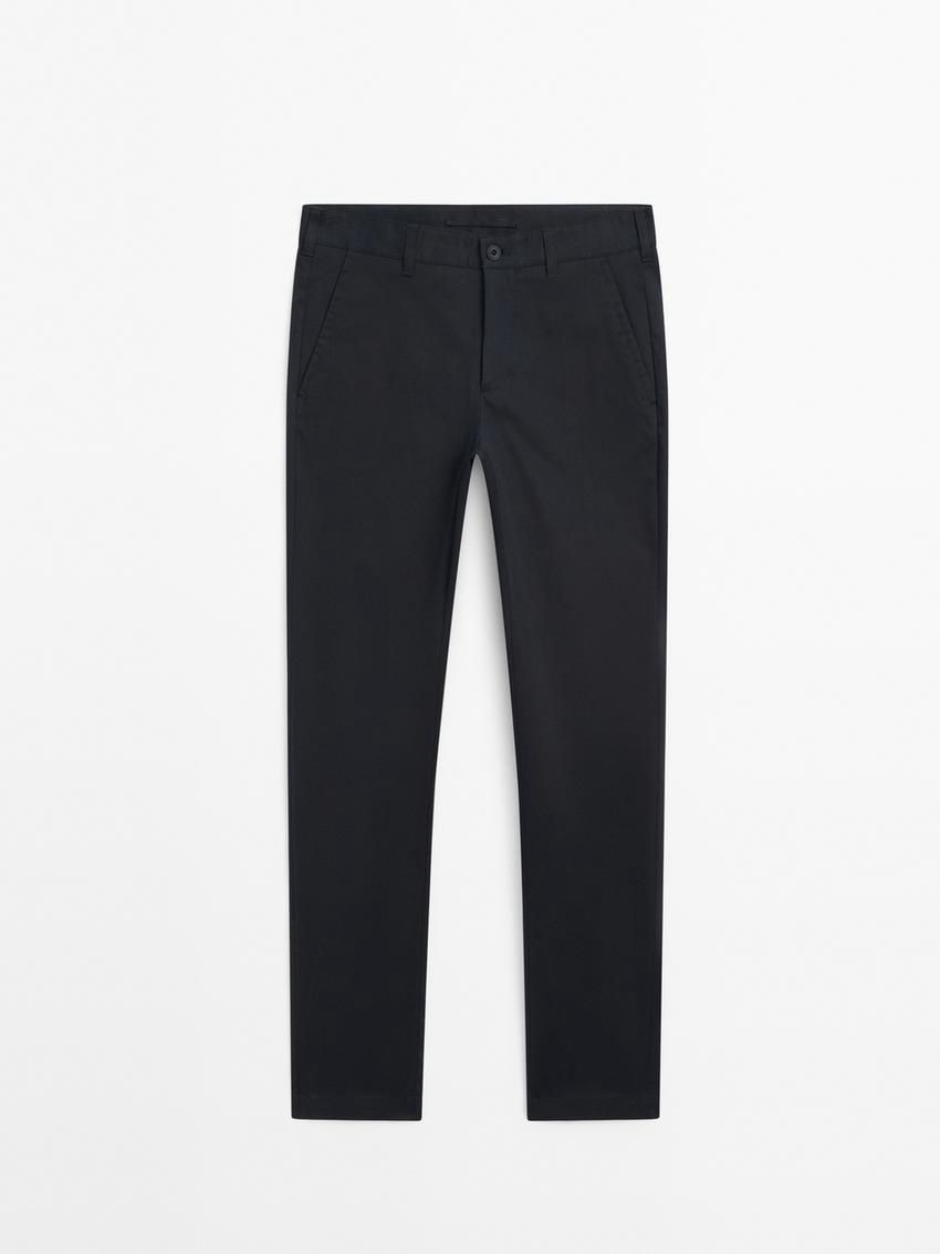 Massimo Dutti Cotton Blend Slim Fit Men Trousers Navy | US-ND7924358