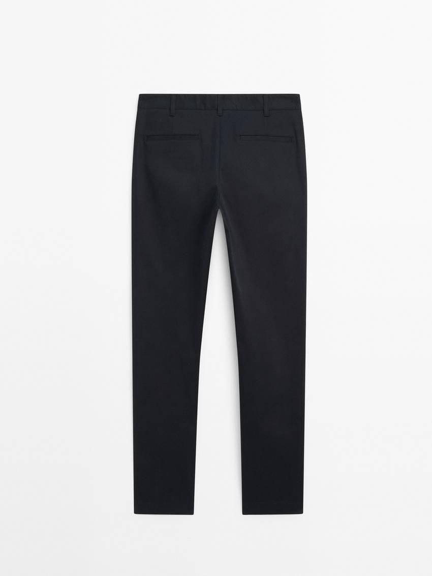 Massimo Dutti Cotton Blend Slim Fit Men Trousers Navy | US-ND7924358