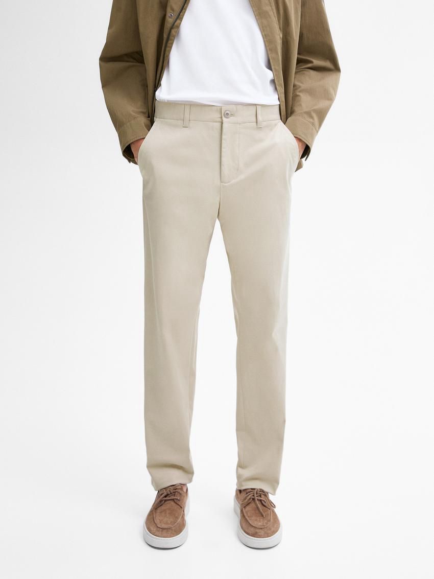 Massimo Dutti Cotton Blend Slim Fit Men Trousers Beige | US-QY1908732