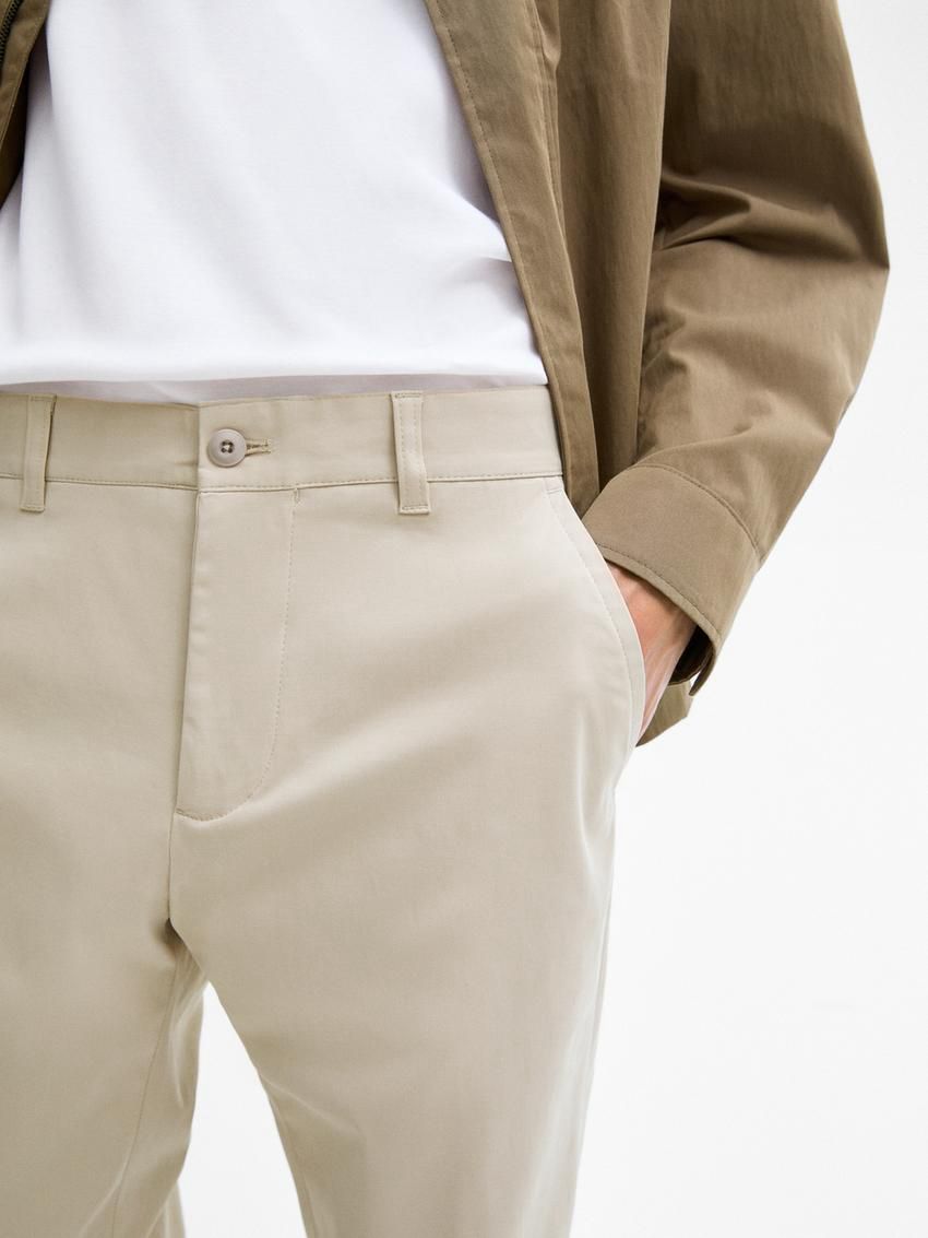Massimo Dutti Cotton Blend Slim Fit Men Trousers Beige | US-QY1908732