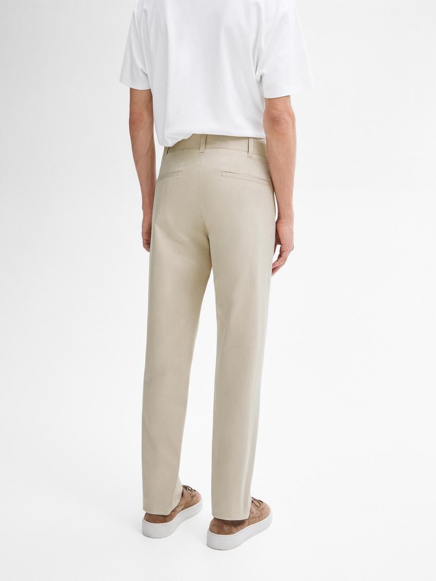 Massimo Dutti Cotton Blend Slim Fit Men Trousers Beige | US-QY1908732