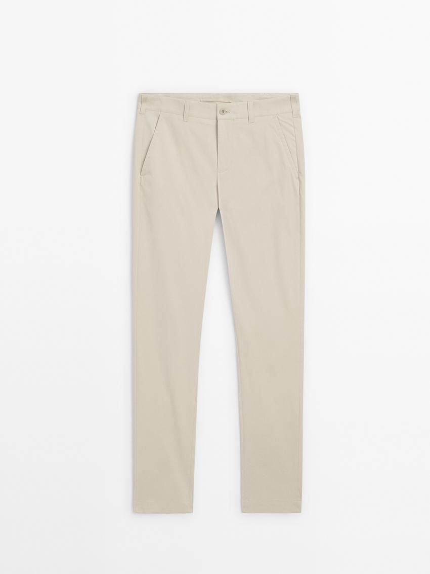 Massimo Dutti Cotton Blend Slim Fit Men Trousers Beige | US-QY1908732