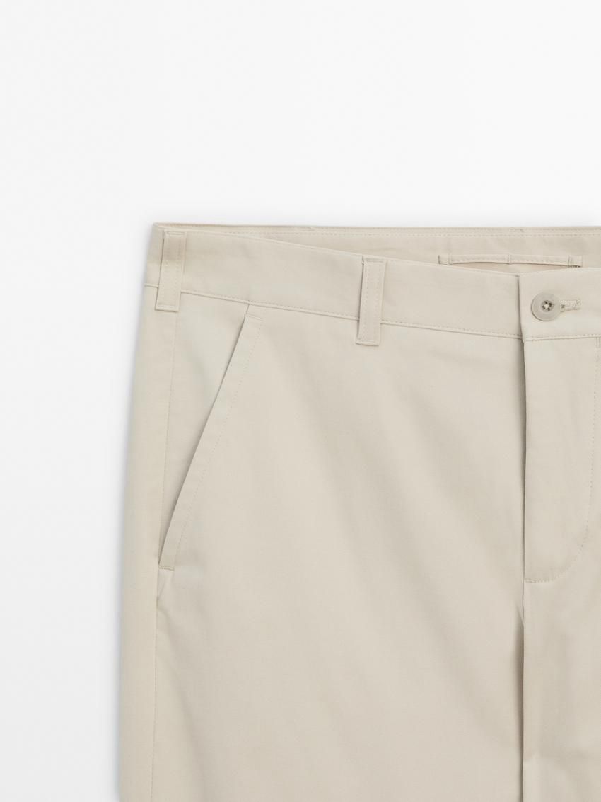 Massimo Dutti Cotton Blend Slim Fit Men Trousers Beige | US-QY1908732