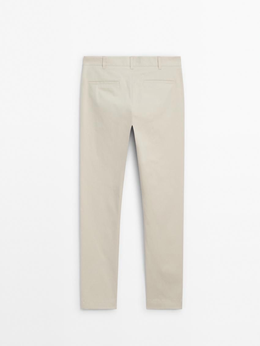 Massimo Dutti Cotton Blend Slim Fit Men Trousers Beige | US-QY1908732