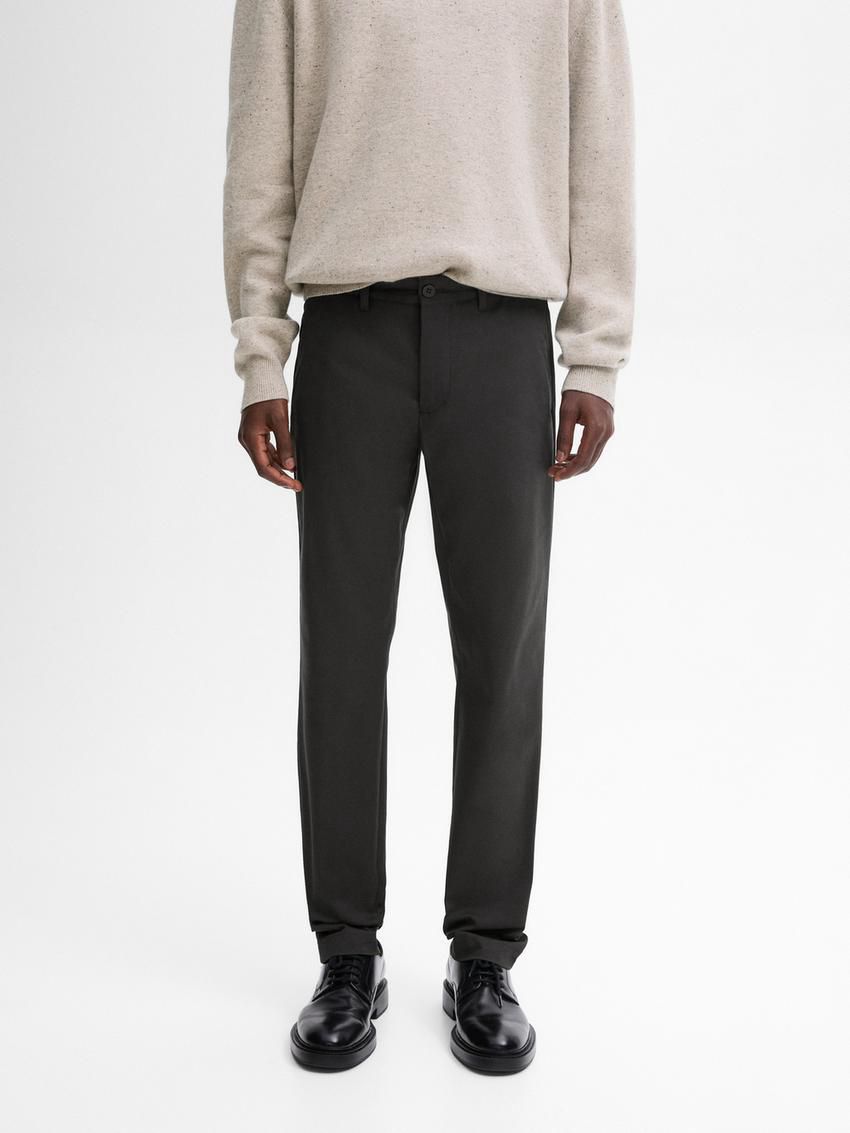 Massimo Dutti Cotton Blend Slim Fit Men Trousers Dark Grey | US-GM4039218