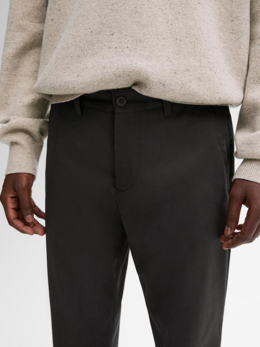 Massimo Dutti Cotton Blend Slim Fit Men Trousers Dark Grey | US-GM4039218