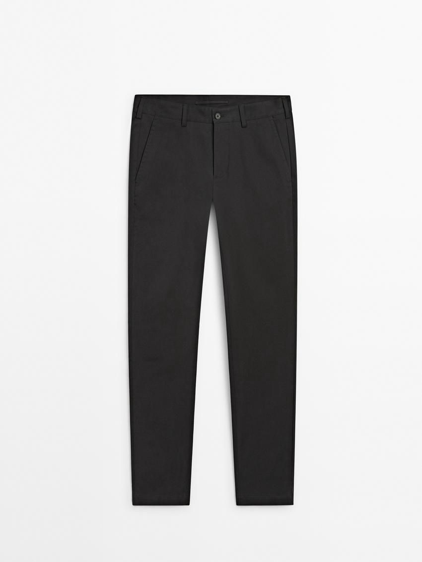 Massimo Dutti Cotton Blend Slim Fit Men Trousers Dark Grey | US-GM4039218